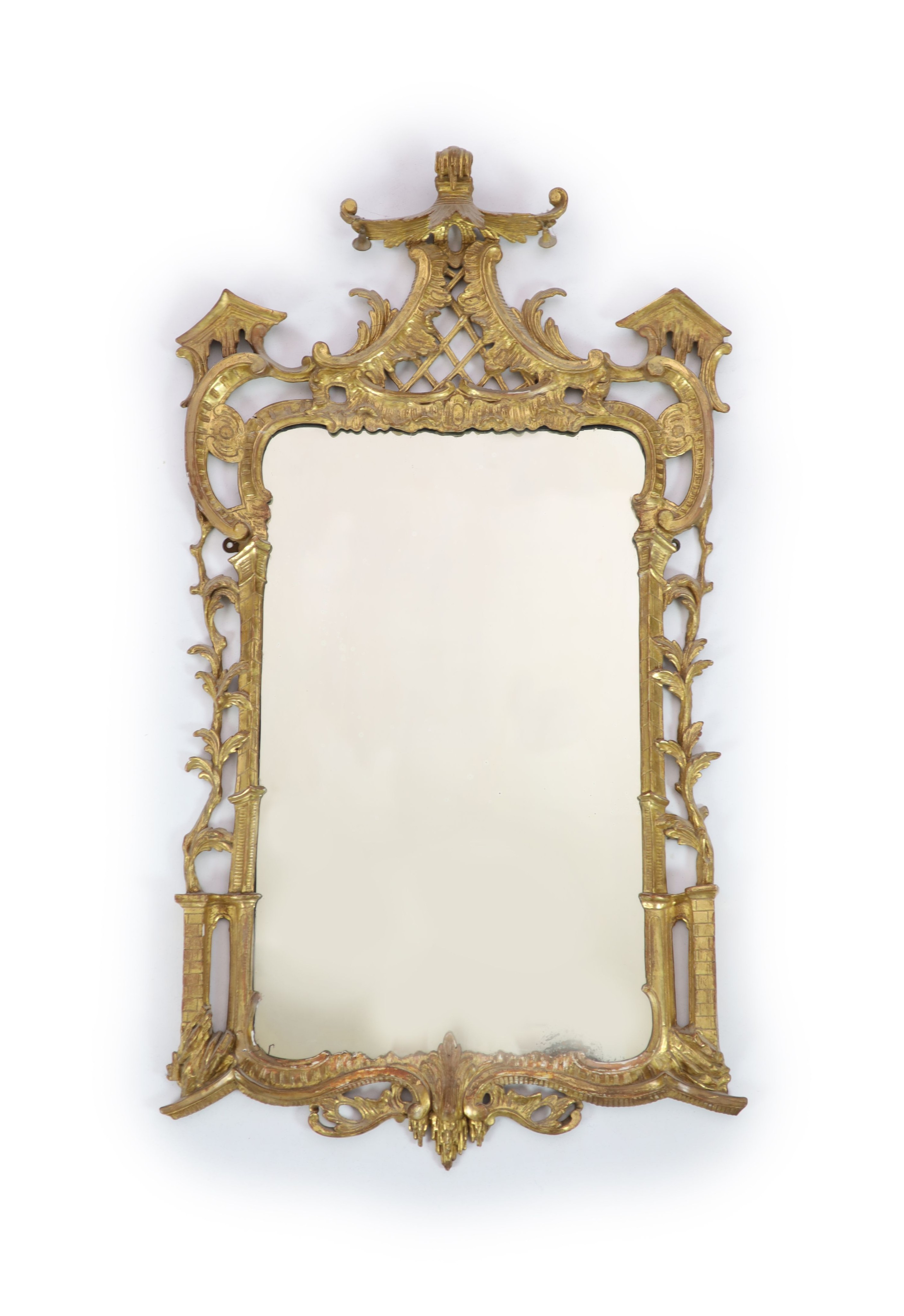 A George III Chippendale style giltwood wall mirror H 125cm. W 70cm.